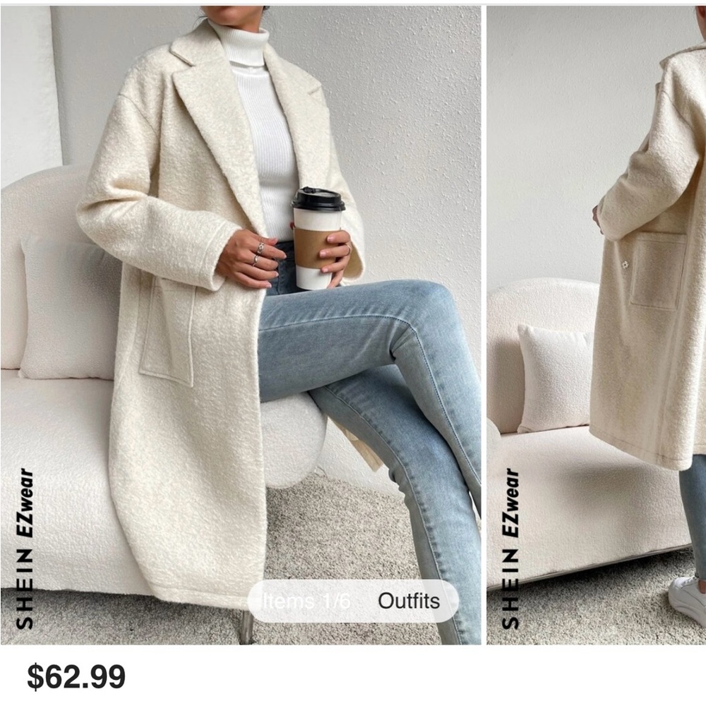 SHEIN EZwear Lapel Neck Drop Shoulder Dual Pocket Overcoat